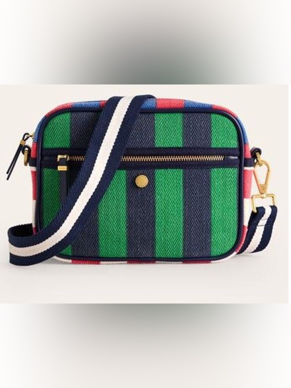 Boden canvas Navy, Green & Red Striped Crossbody Camera Bag